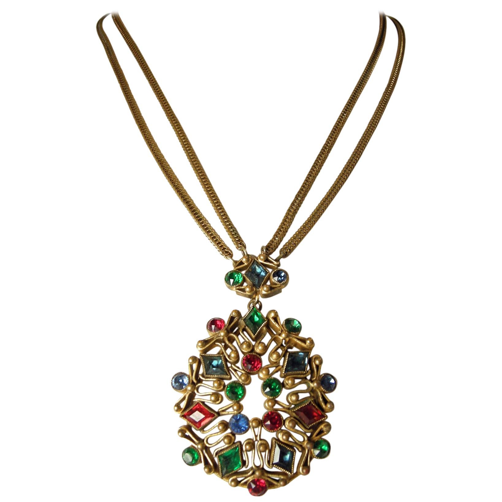 Vintage Czech Multi-Color Drop Necklace For Sale