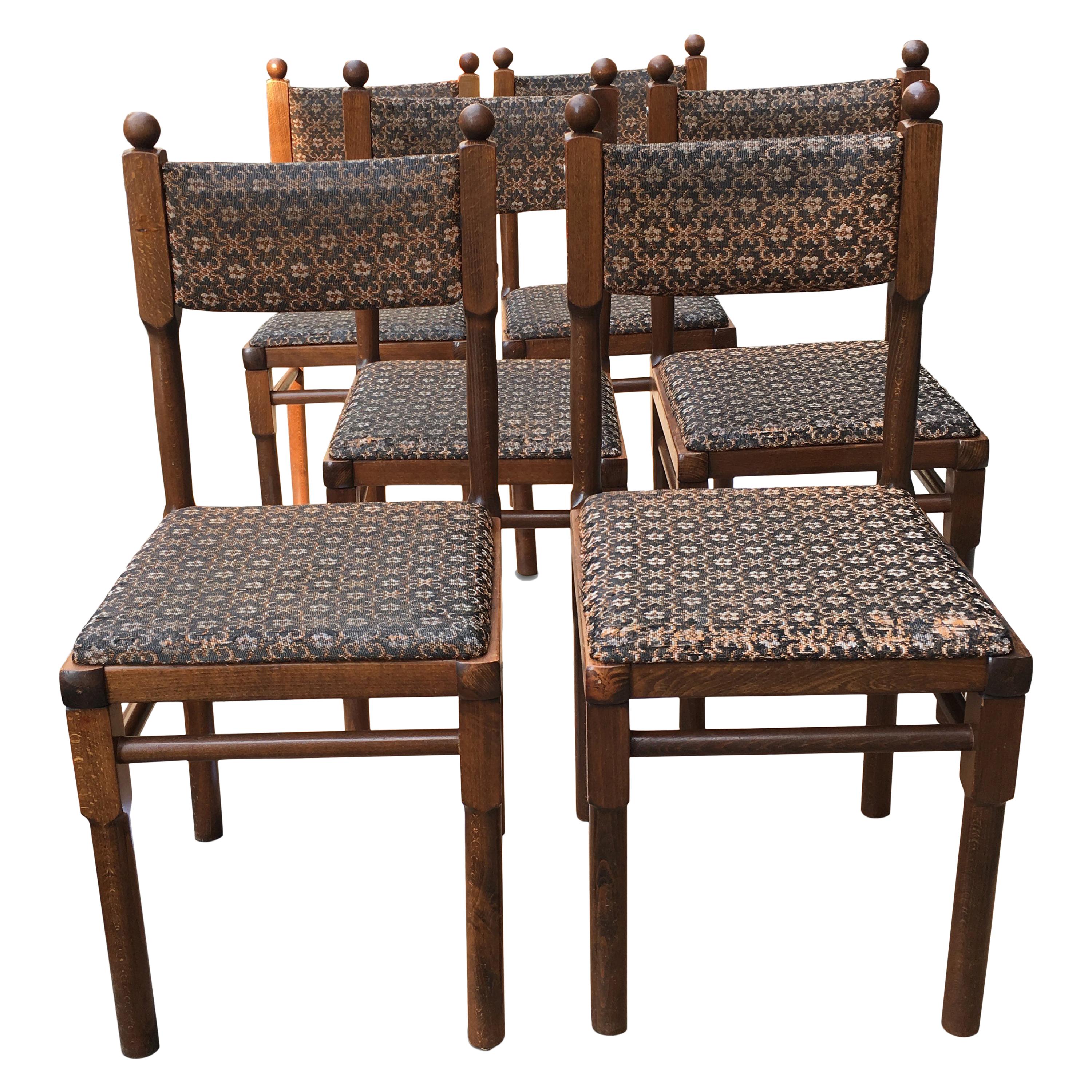 Vintage Czech Oak Dining Chairs from Drevounia, 1980s, Set of 6 For Sale