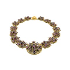 Collier étoile filigrane vintage en cristal violet tchèque, années 1940