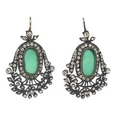 Pendientes colgantes de cristal verde, rodio, plata y piedra checa vintage