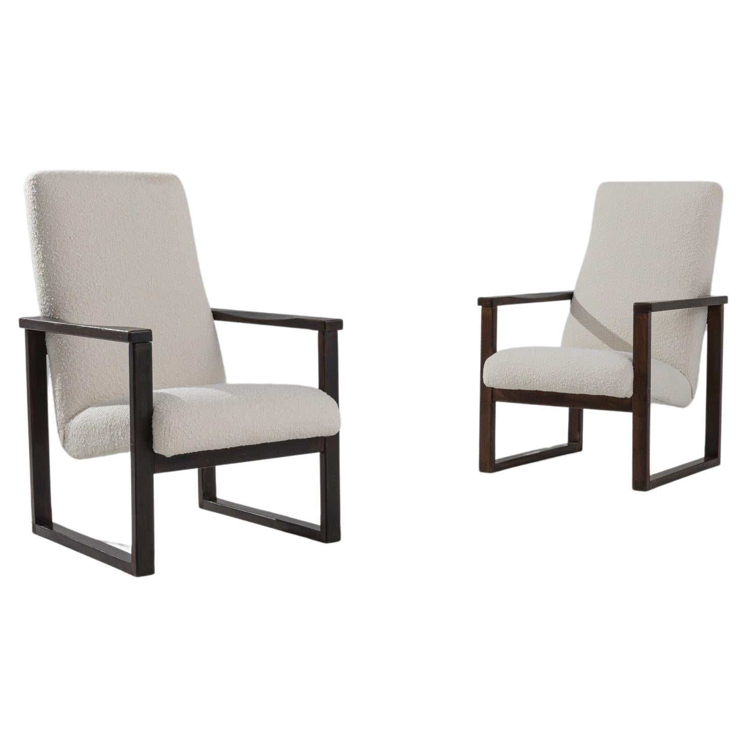 Vintage Czech Cream Boucle Armchairs, a Pair For Sale at 1stDibs