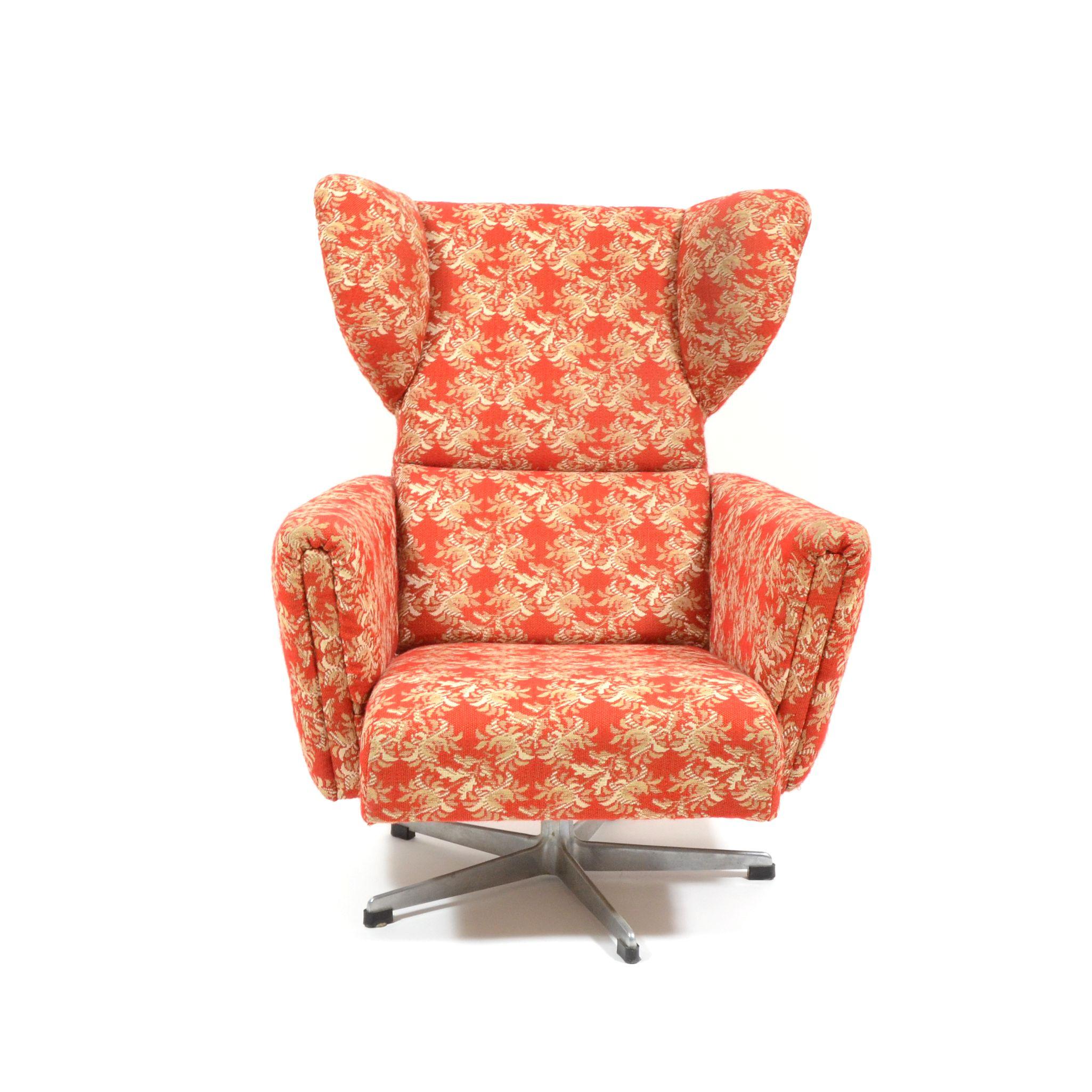 European Vintage Czech Wing Chair on Rotary Leg by UP Závody, 1970s For Sale