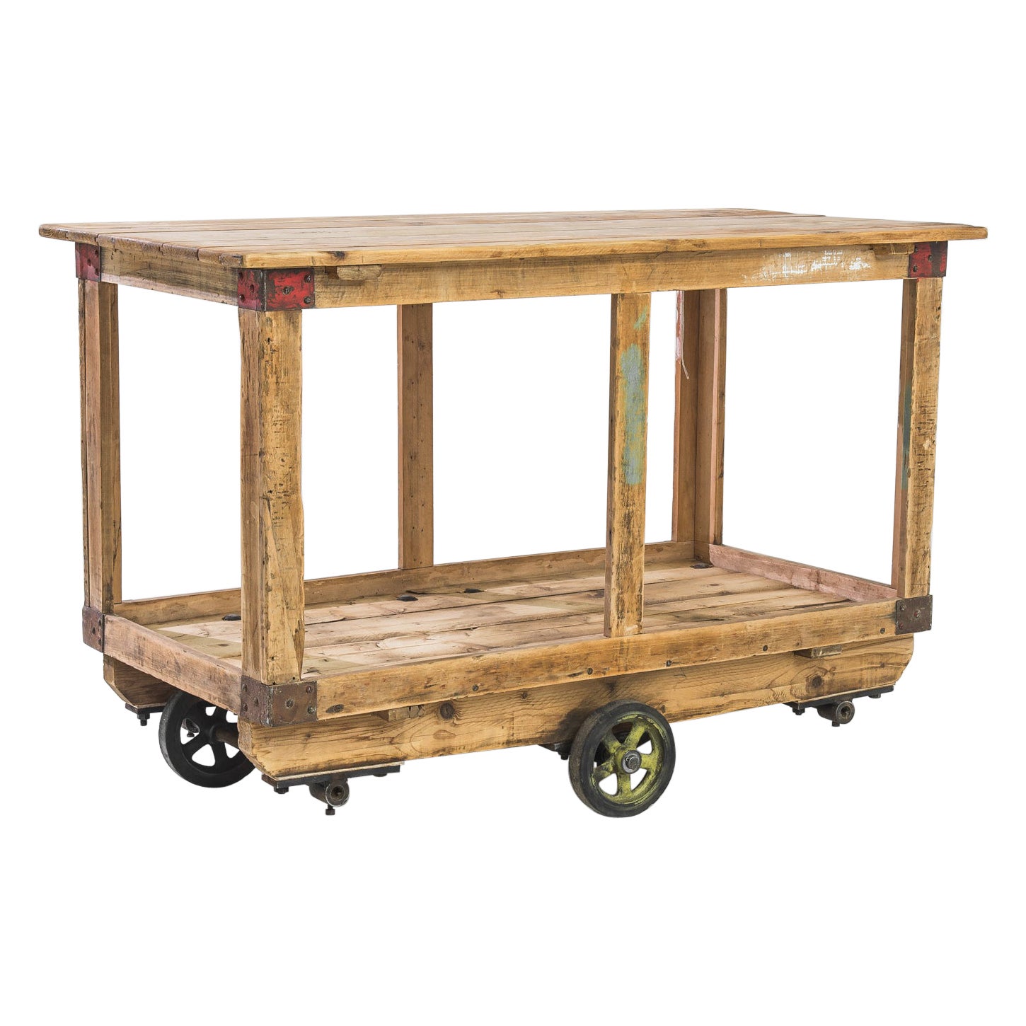 Vintage Czech Wooden Bakery Table on Wheels