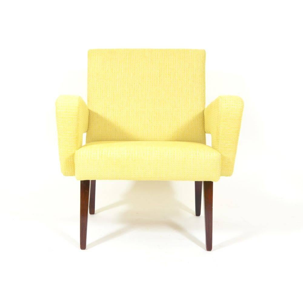 Completely renovated armchair, produced in Czechoslovakia during the 1960s. New yellow upholstery in design retro edition (manufactured in Czech republic). Armchair has been fully reupholstered included replacement of padding, legs in original, very