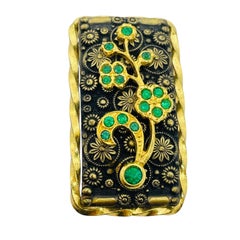 Vintage CZECHO signed gold plated emerald rhinestones brooch