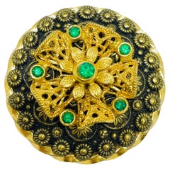 Vintage CZECHO signed gold plated emerald rhinestones brooch