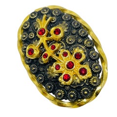 Vintage CZECHO signed gold plated ruby rhinestones brooch