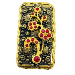 Vintage CZECHO signed gold plated ruby rhinestones brooch
