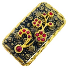 Vintage CZECHO signed gold plated ruby rhinestones brooch