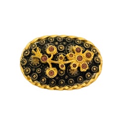Vintage CZECHO signed gold purple rhinestone brooch