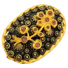 Vintage CZECHO signed gold purple rhinestone brooch
