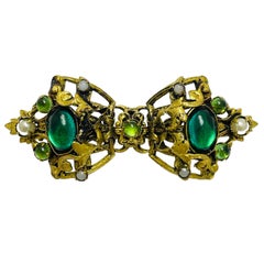 Vintage CZECHO signed gold tone glass designer brooch
