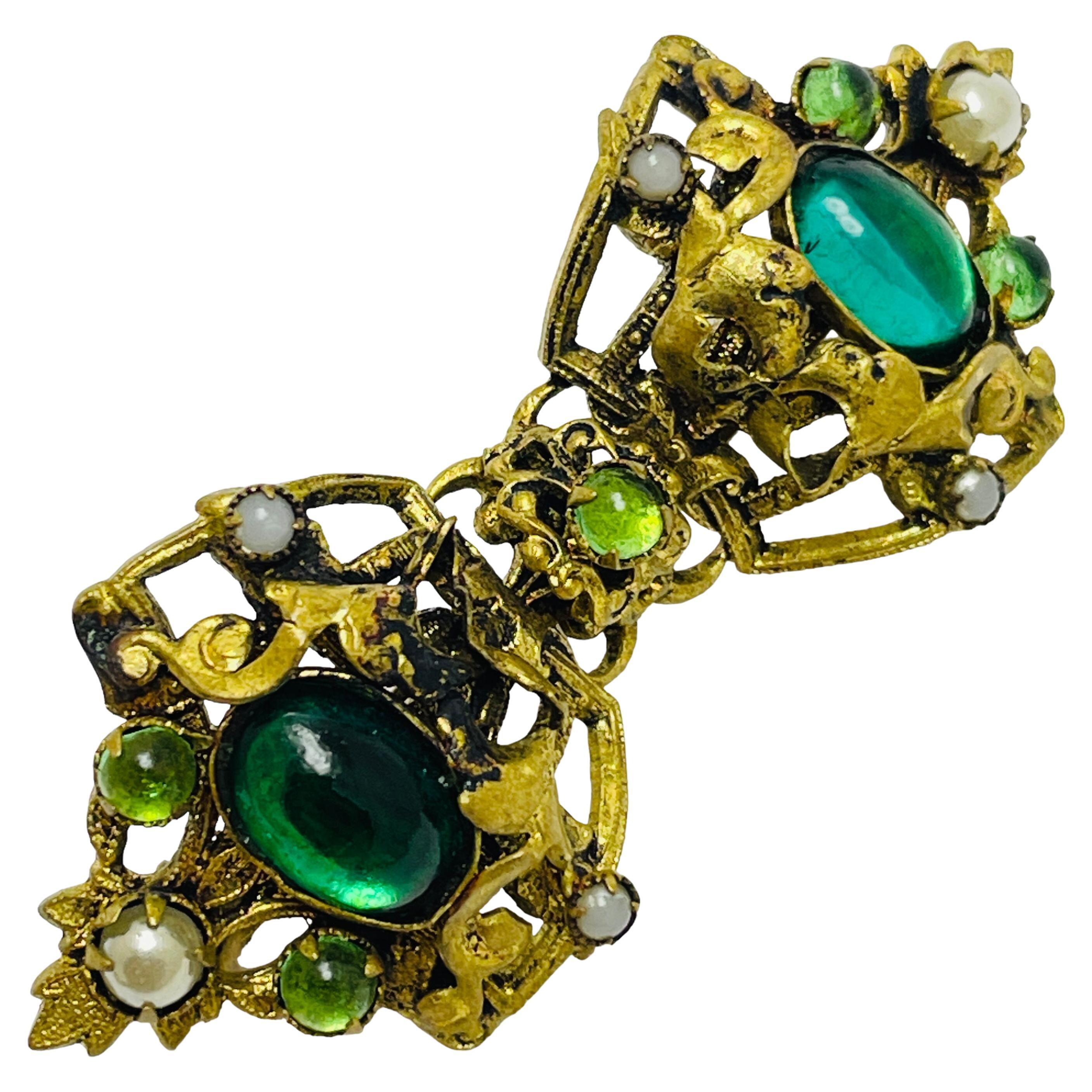 Spilla d'epoca firmata CZECHO in vetro color oro