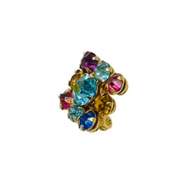Vintage CZECHOSLOVAKIA gold tone colorful rhinestones small brooch