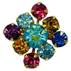 Vintage CZECHOSLOVAKIA gold tone colorful rhinestones small brooch