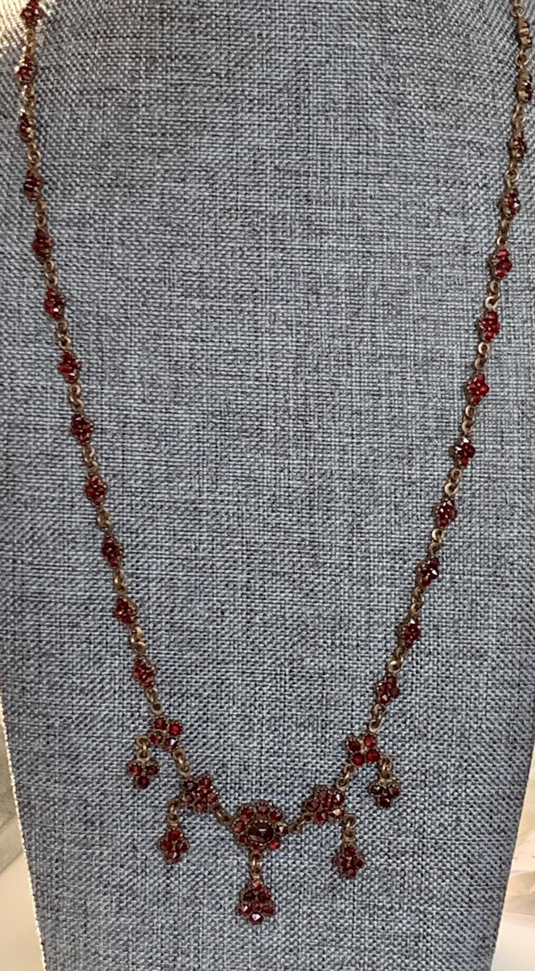 Mixed Cut Vintage Czechoslovakian Garnet Long Gold Washed Gold Filled Necklace