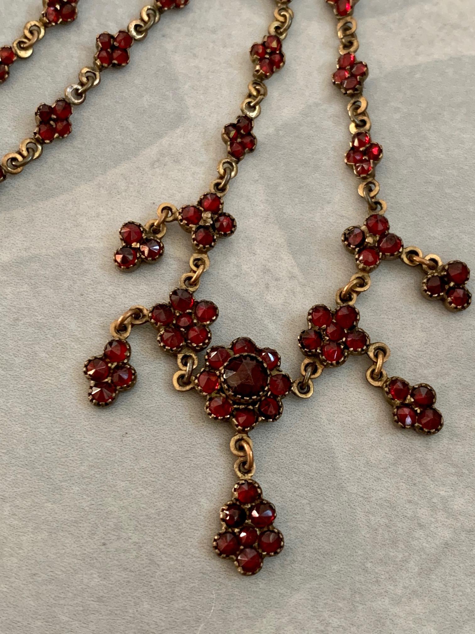 Women's Vintage Czechoslovakian Garnet Long Gold Washed Gold Filled Necklace