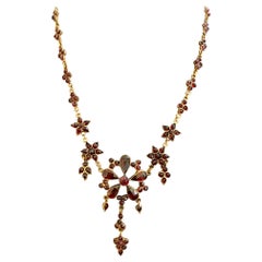 Antique Czechoslovakian Garnet Gold Over Silver Necklace