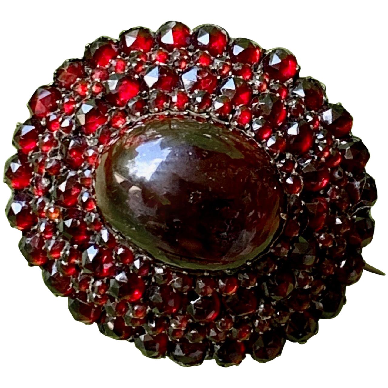 Vintage Czechoslovakian Garnet Gold Wash over Silver Brooch Pin