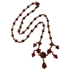 Antique Czechoslovakian Garnet Long Gold Washed Gold Filled Necklace