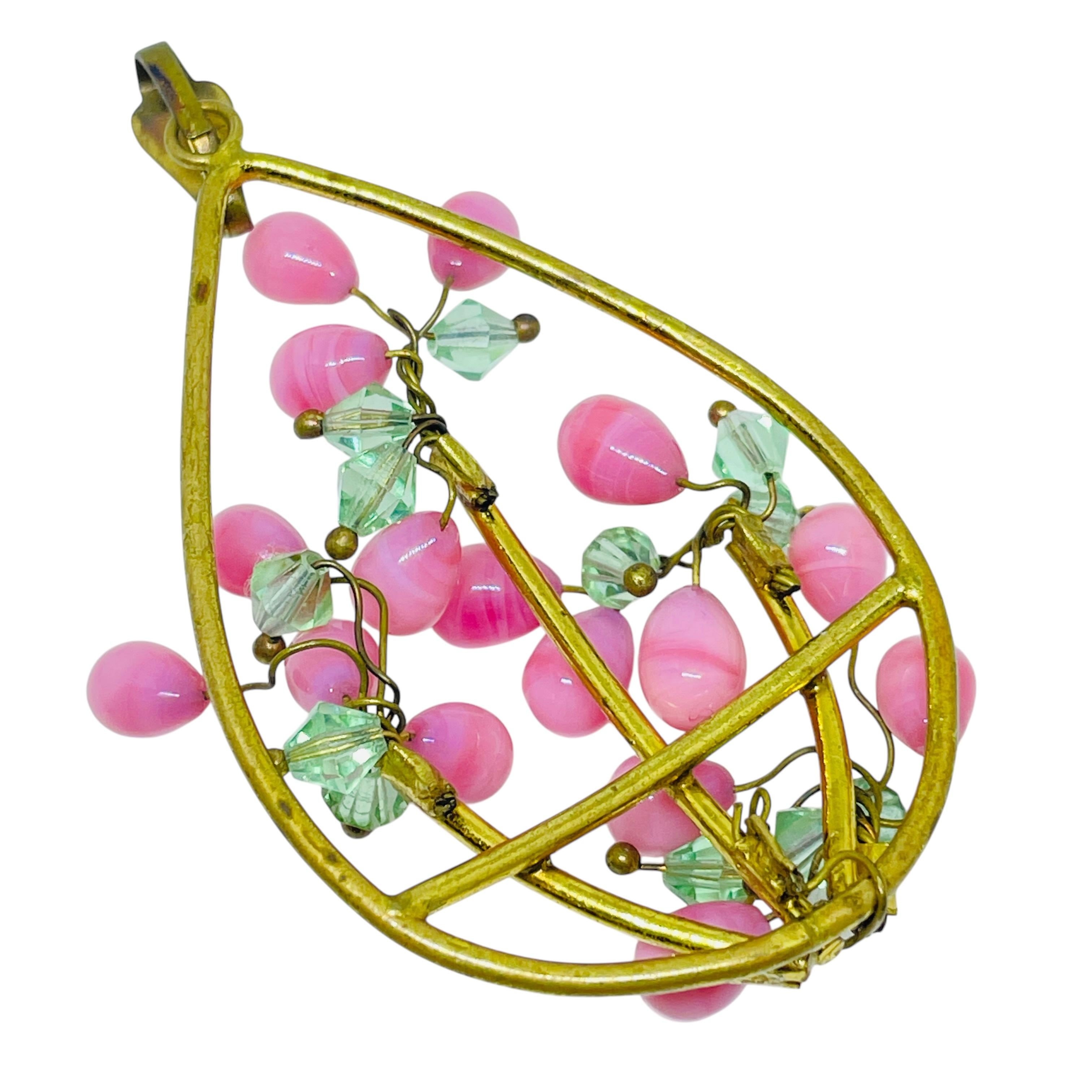 Vintage CZECHOSLOVAKIAN gold tone glass beads designer pendant necklace In Good Condition For Sale In Palos Hills, IL
