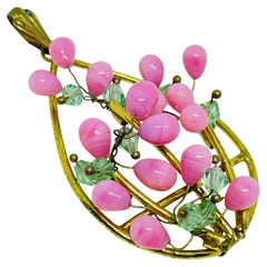 Vintage CZECHOSLOVAKIAN Goldfarbene Vintage-Halskette mit Designer-Anhänger aus Glasperlen in Goldtönen
