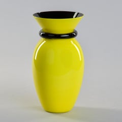 Vintage Daffodil Yellow and Black VeArt Signed Murano Vase