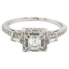 Vintage Dainty Emerald Cut Natural Diamond Ring in 18K White Gold