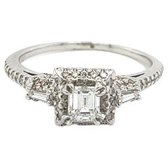 Vintage Dainty Emerald Cut Natural Diamond Ring in 18K White Gold