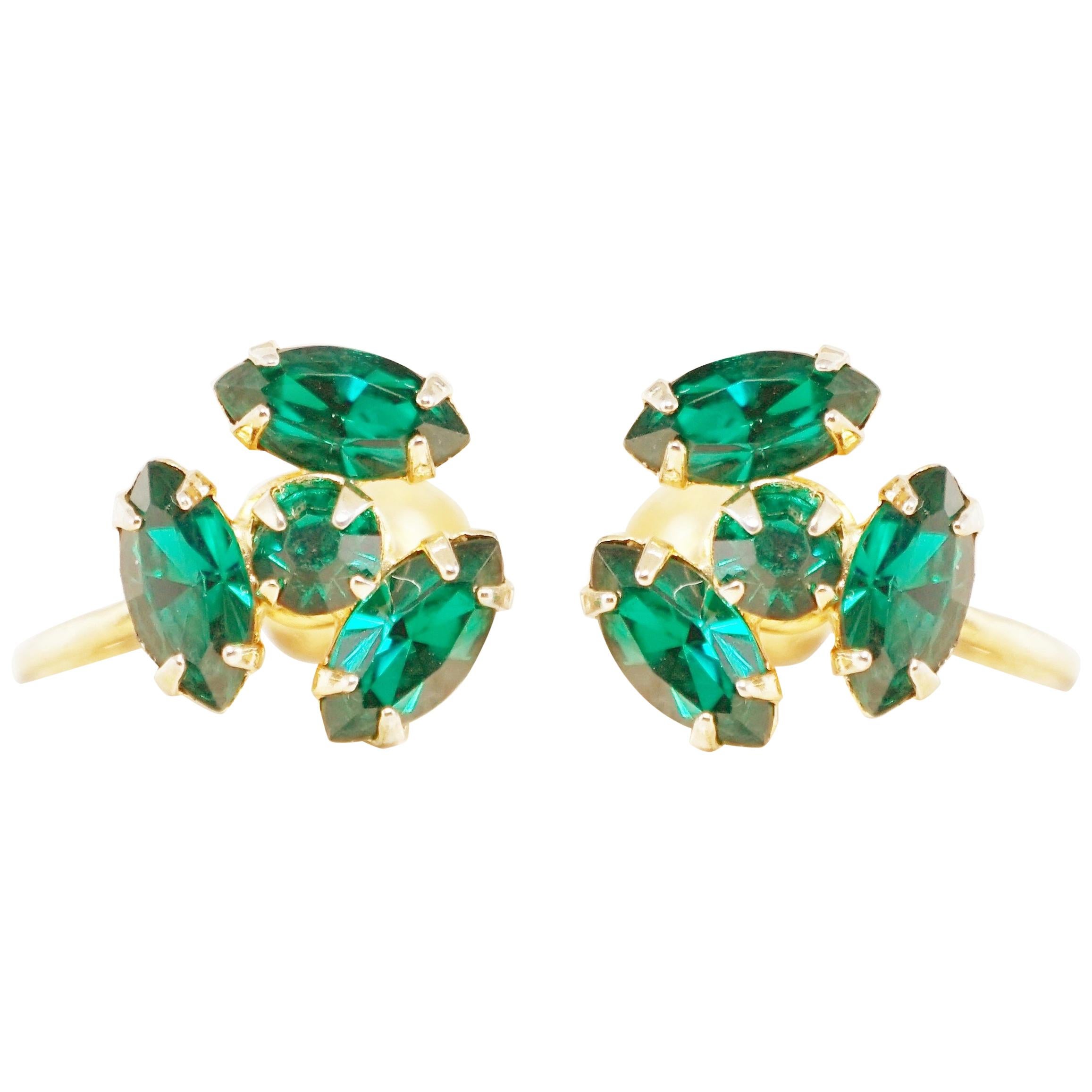 Vintage Dainty Emerald Rhinestone Earrings by Coro, 1950s