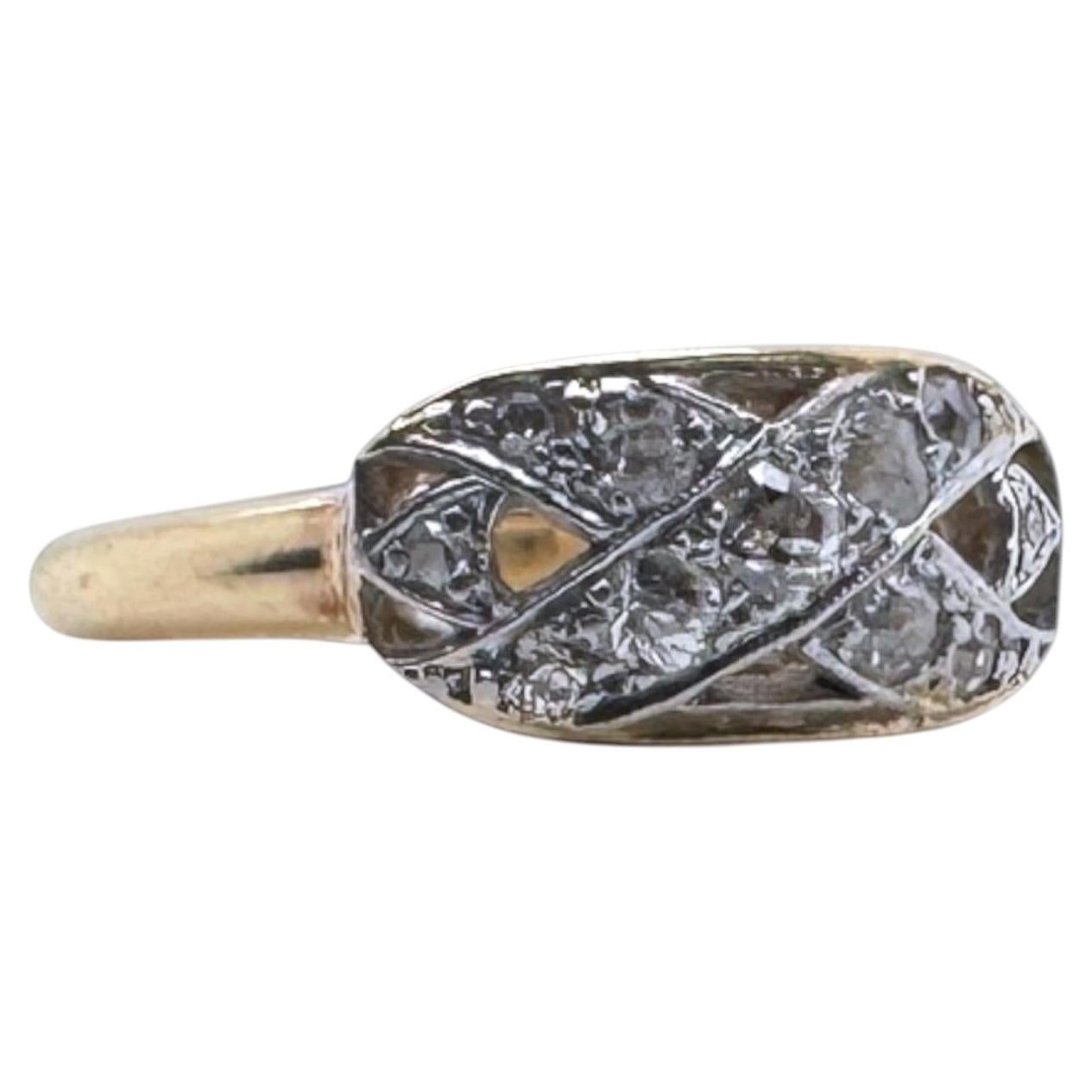 Vintage Dainty Old Mine Cut Diamond X Design Ring 14K Gelbgold