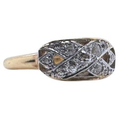 Vintage Dainty Old Mine Cut Diamond X Design Ring 14K Yellow Gold