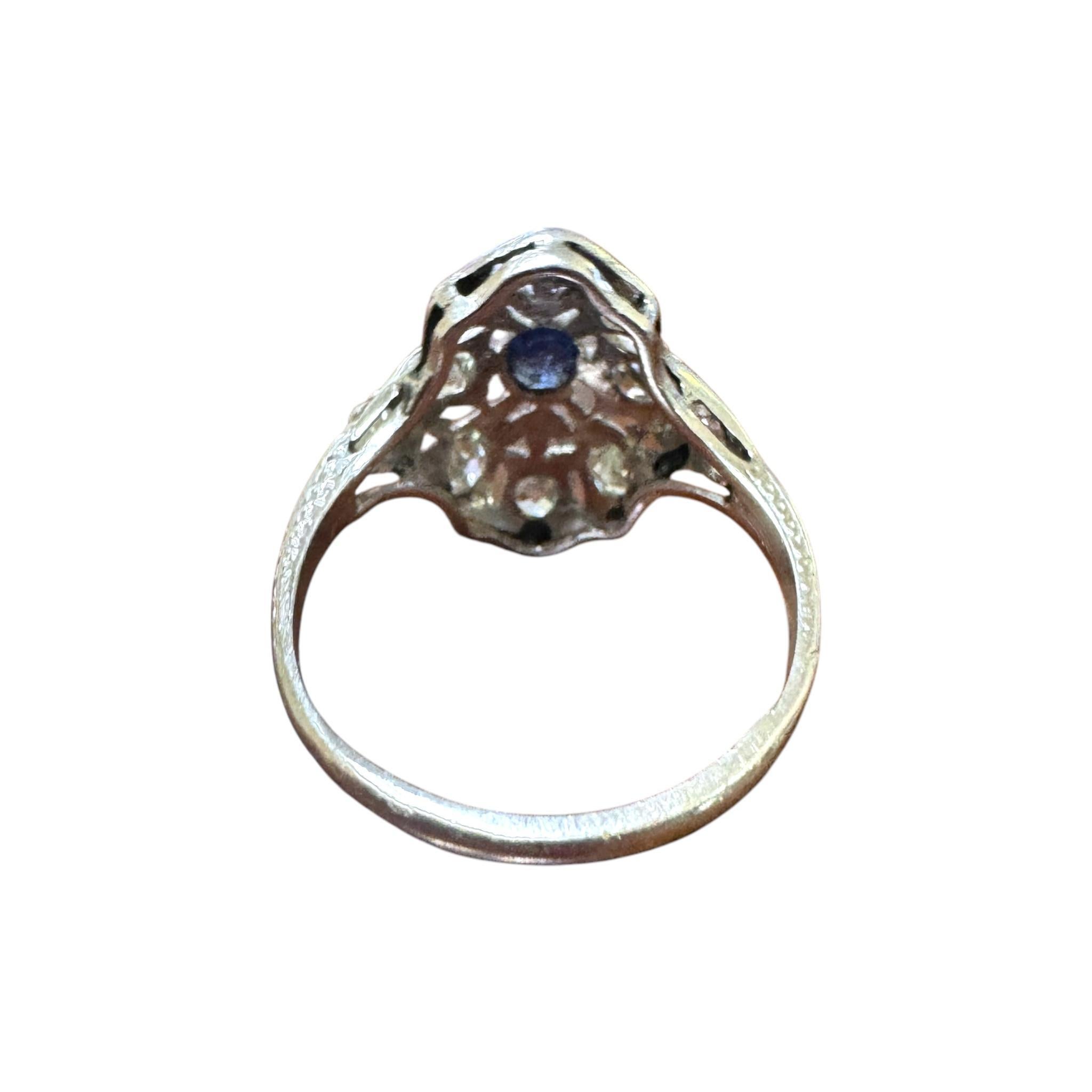 Vintage Dainty Platinum Sapphire & Diamond Filigree Ring 4