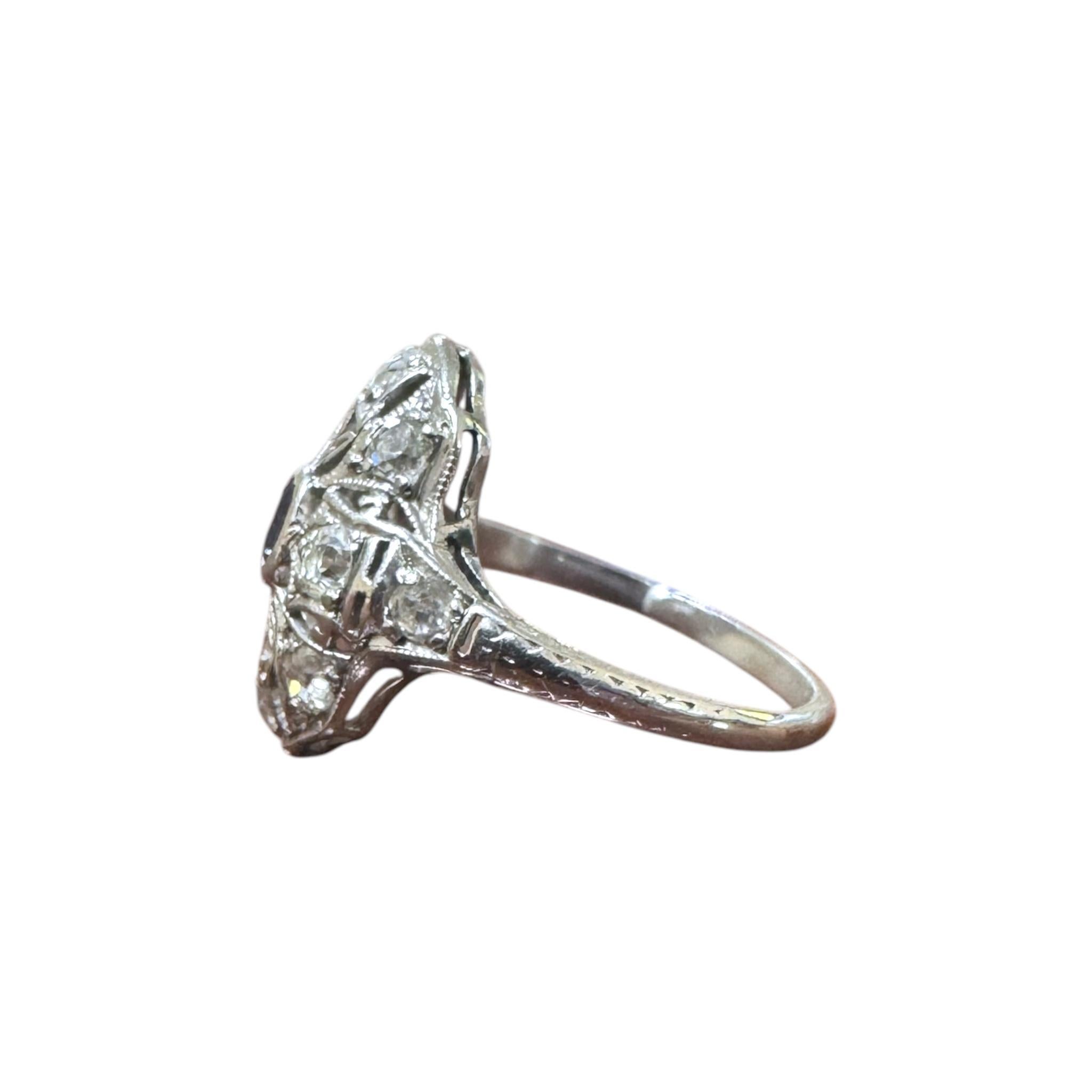 Vintage Dainty Platinum Sapphire & Diamond Filigree Ring 3