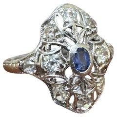 Vintage Dainty Platinum Sapphire & Diamond Filigree Ring