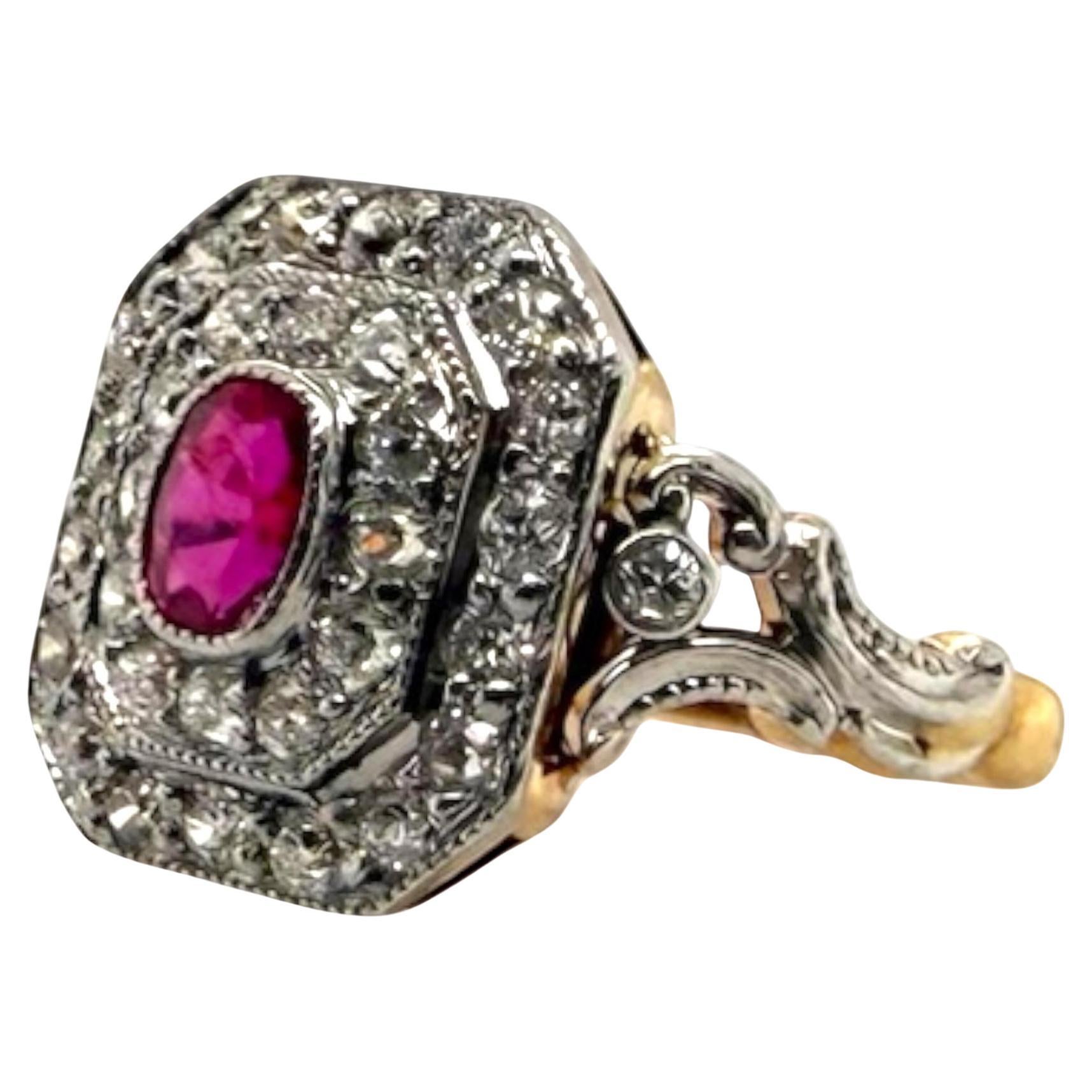 Anello da mignolo in rubino e diamanti vintage in vendita
