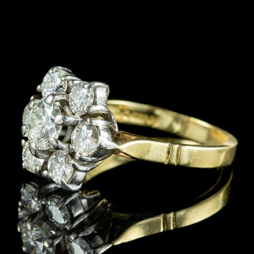 Brilliant Cut Vintage Daisy Cluster Diamond Ring in 18ct Yellow and White Gold, 1981 For Sale