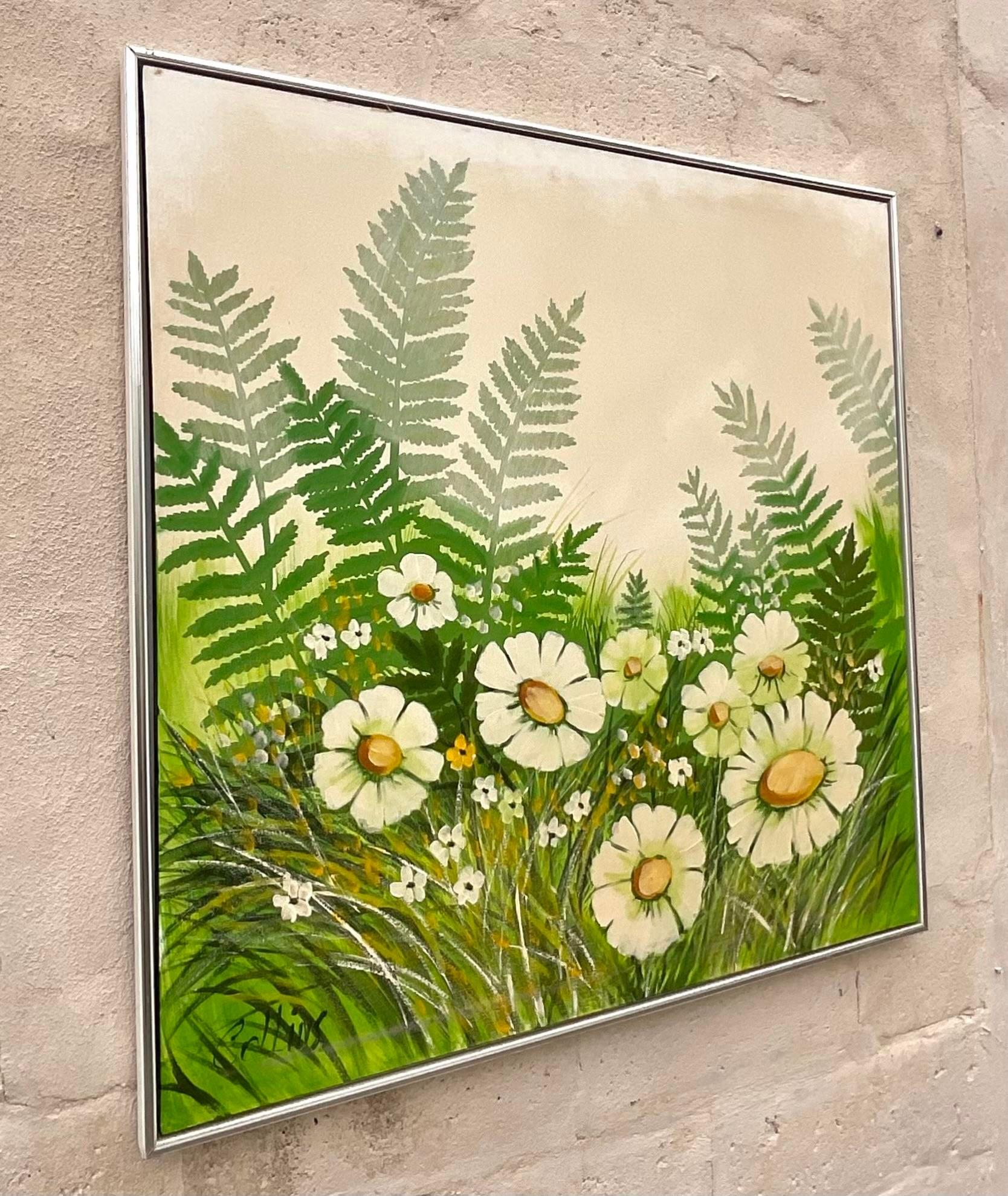 Vintage Daisy Painting- Signed In Good Condition For Sale In west palm beach, FL