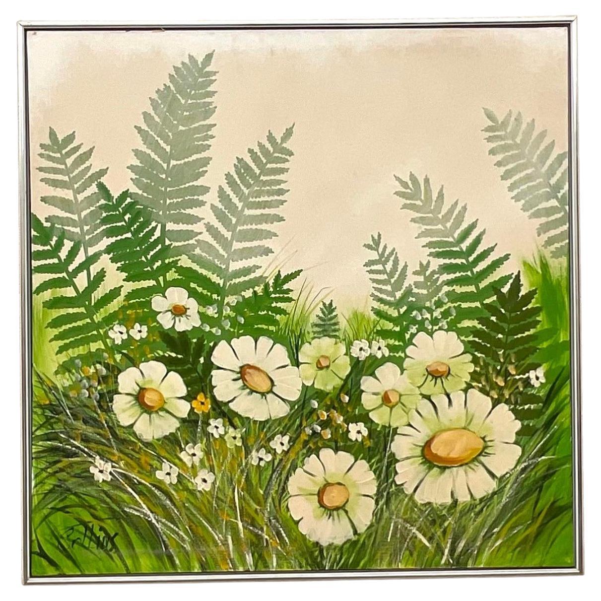 Vintage Daisy Painting- Signed For Sale