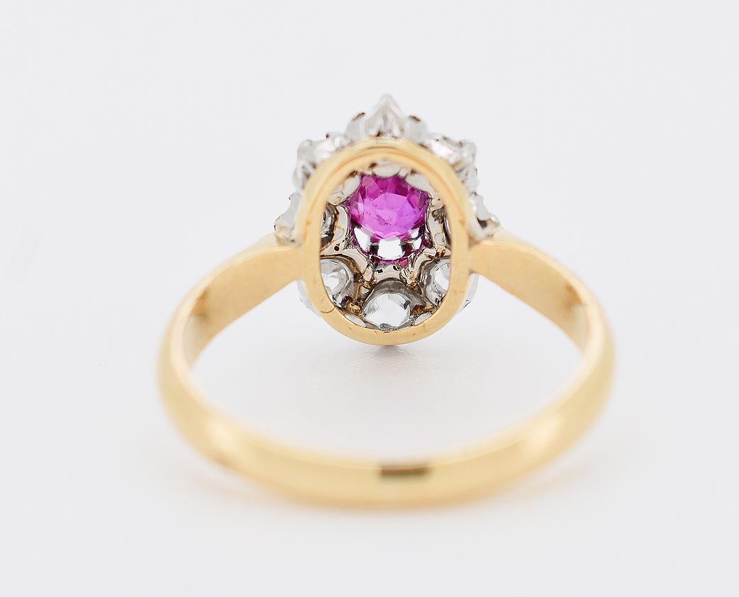 Rose Cut Vintage Daisy Ring in 18K Gold, Diamonds, and Rubies - Circa 1900 For Sale