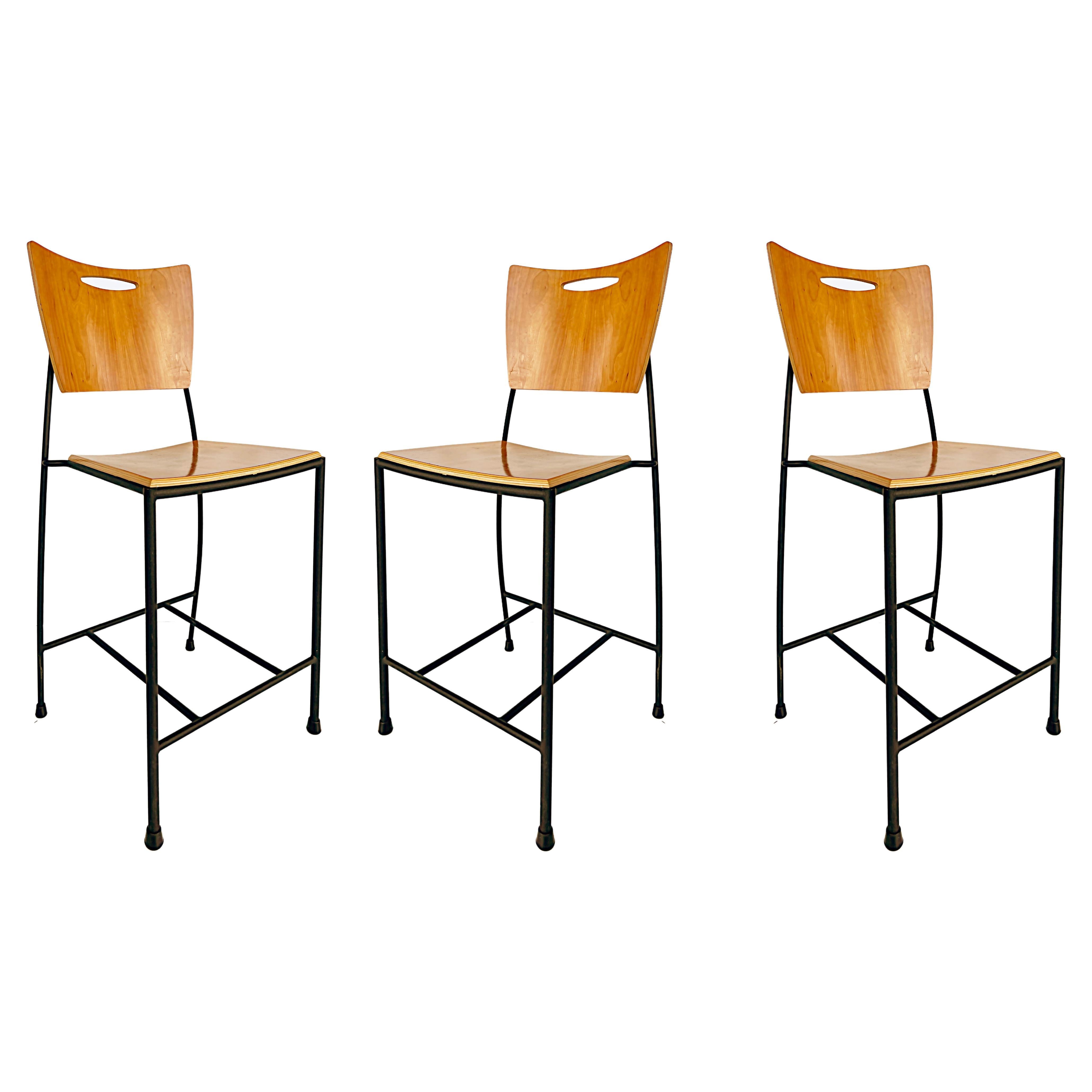 Vintage Dakota Jackson Postmodern Wrought Iron Bar Stools, Counter Height Set/3