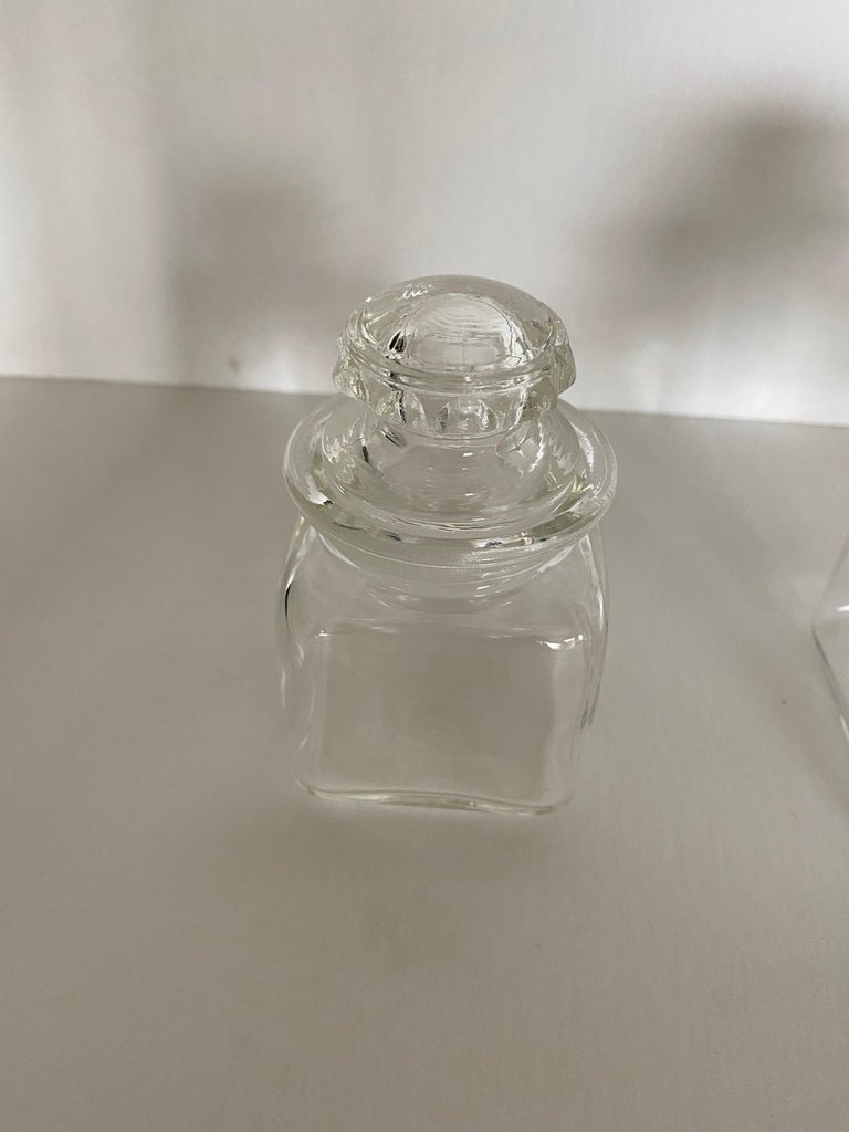 Vintage Dakota Square Drugstore Apothecary Ground Glass Jars with Lids