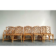 Vintage Dal Vera Chinese Chippendale Bamboo and Cane Dining Chairs - Set of 10
