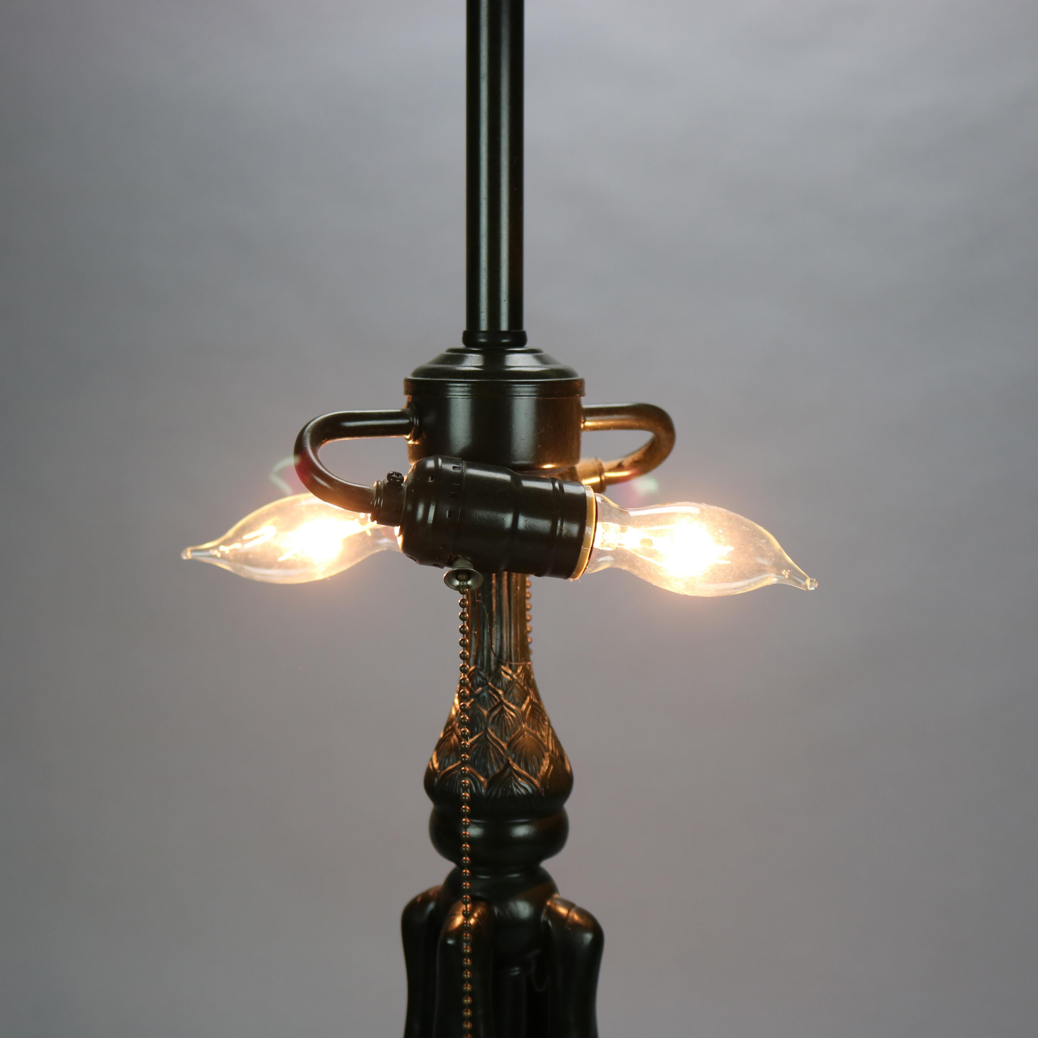 Vintage Dale Tiffany Leaded Glass Table Lamp with Bronzed Metal Base, 20th C 2