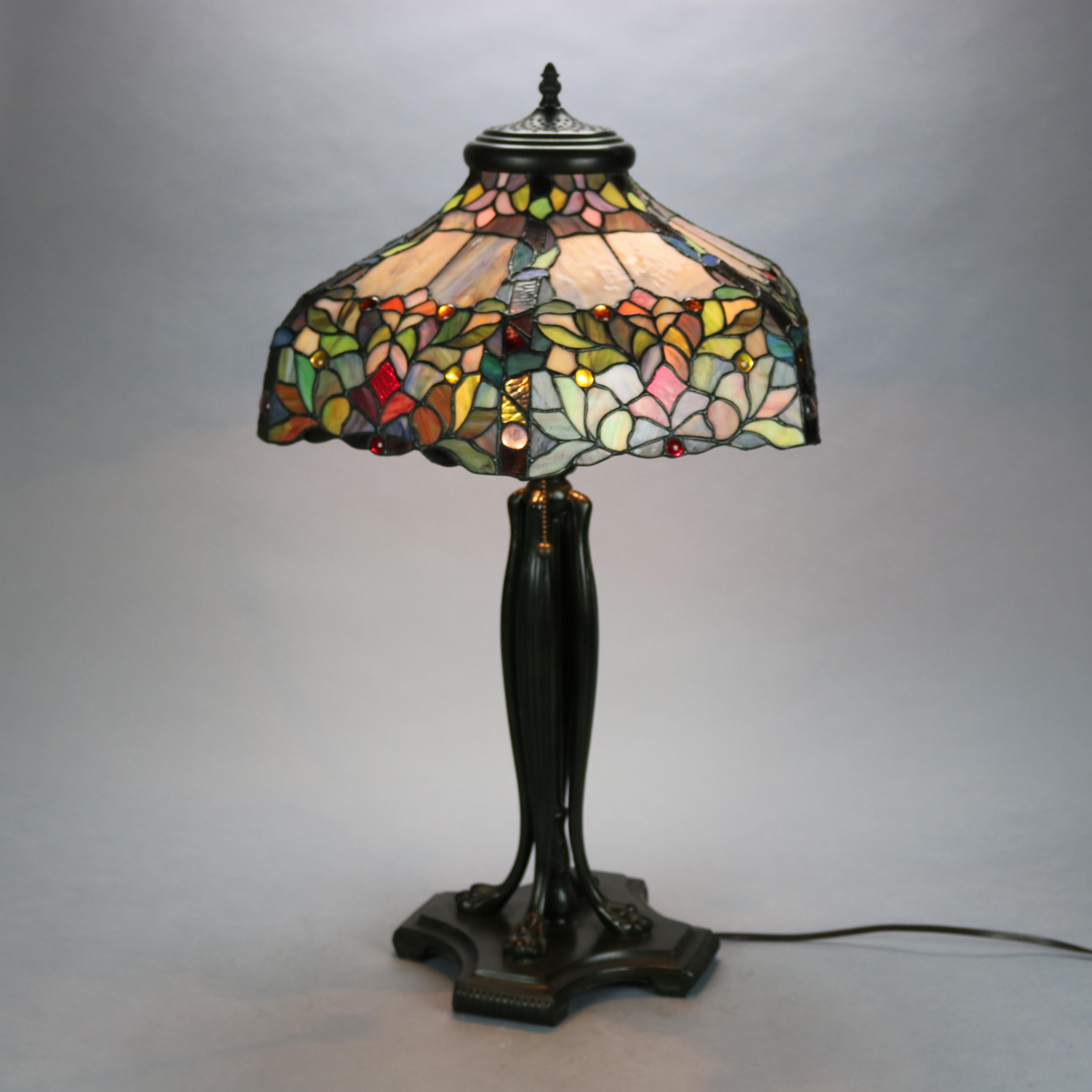 Unknown Vintage Dale Tiffany Leaded Glass Table Lamp with Bronzed Metal Base, 20th C