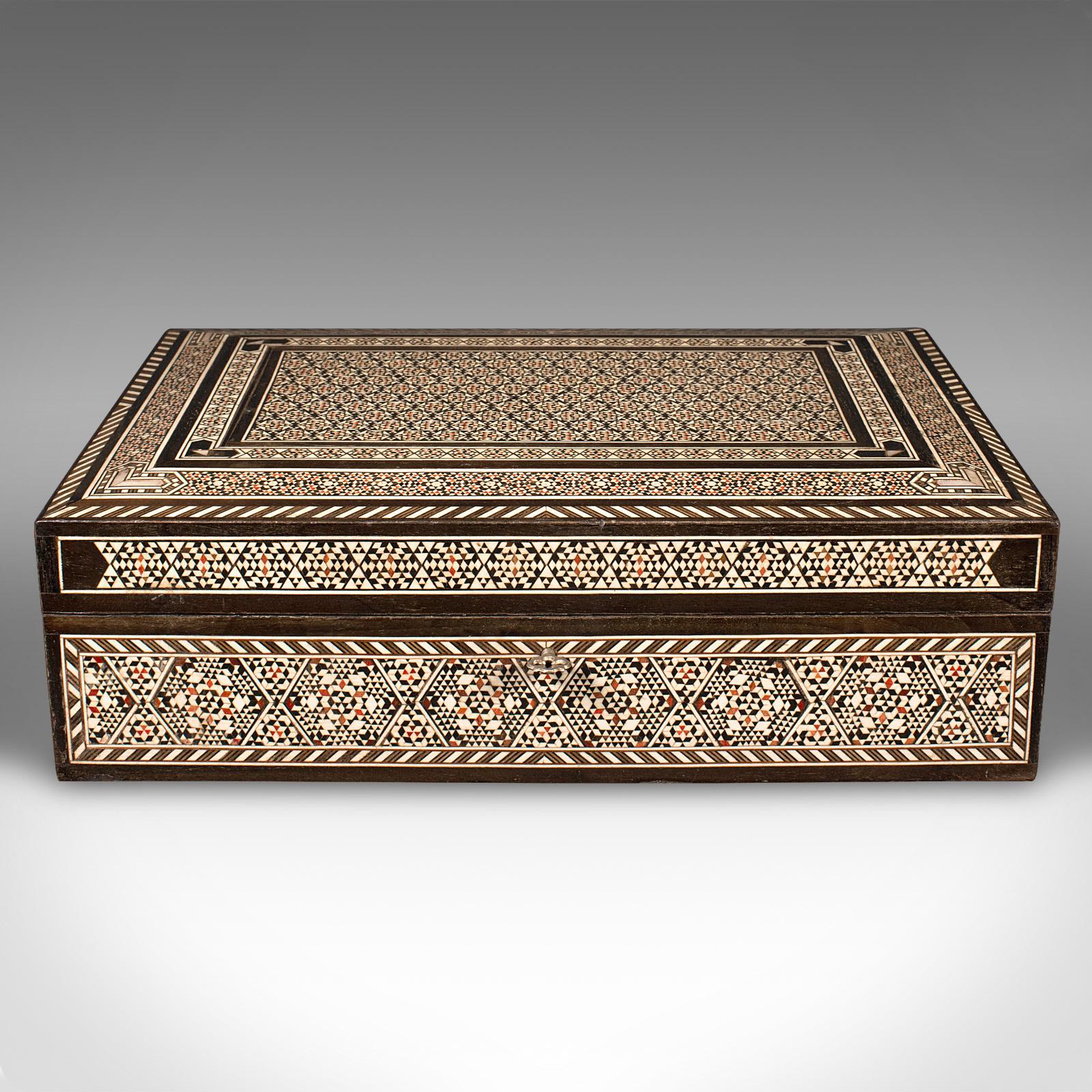 Mid-Century Modern Vintage Damascene Jewellery Box, Syrian, Walnut, Inlaid, Decorative, Keepsake