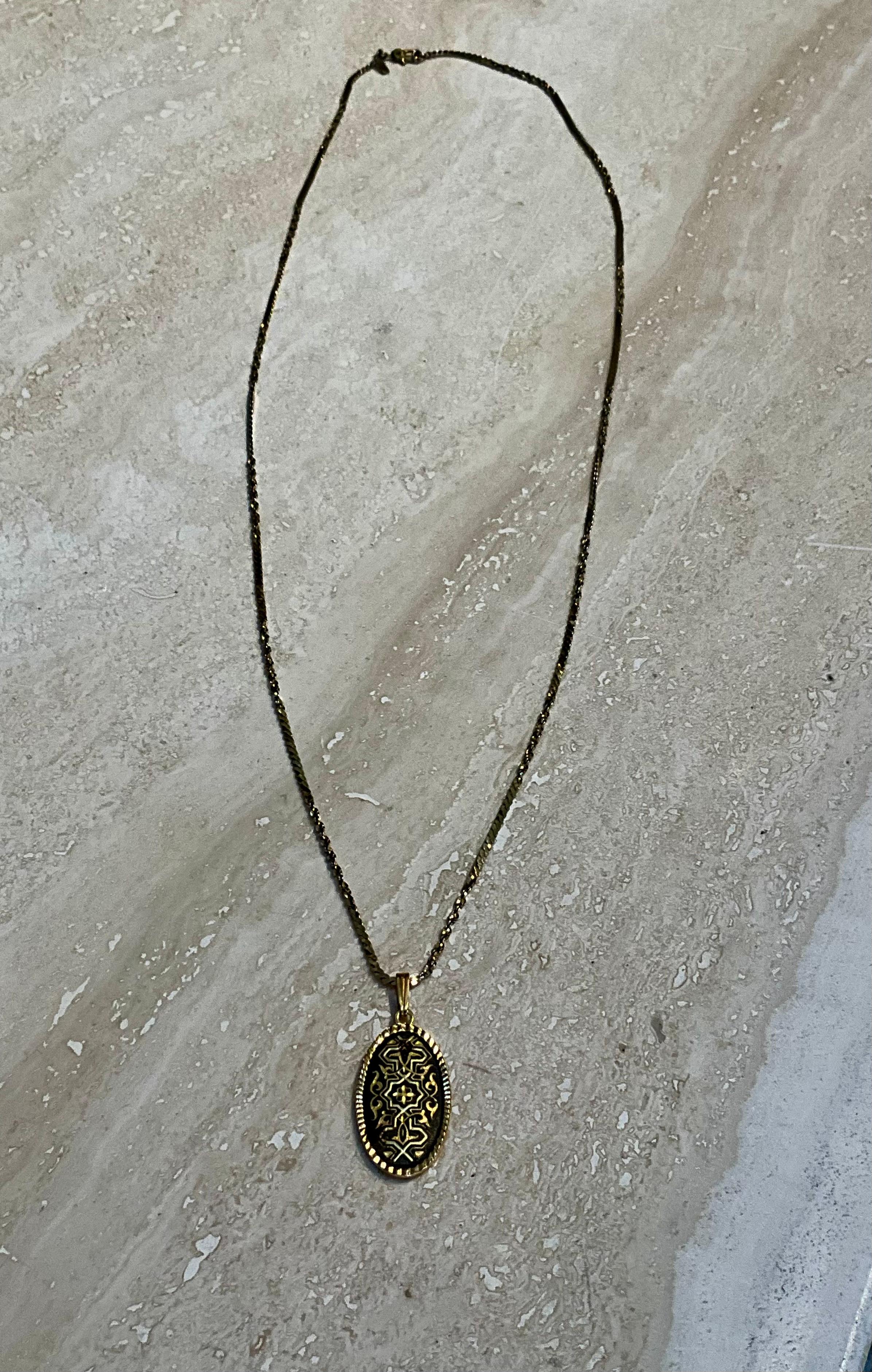 Vintage Damascene Oval Necklace For Sale 1