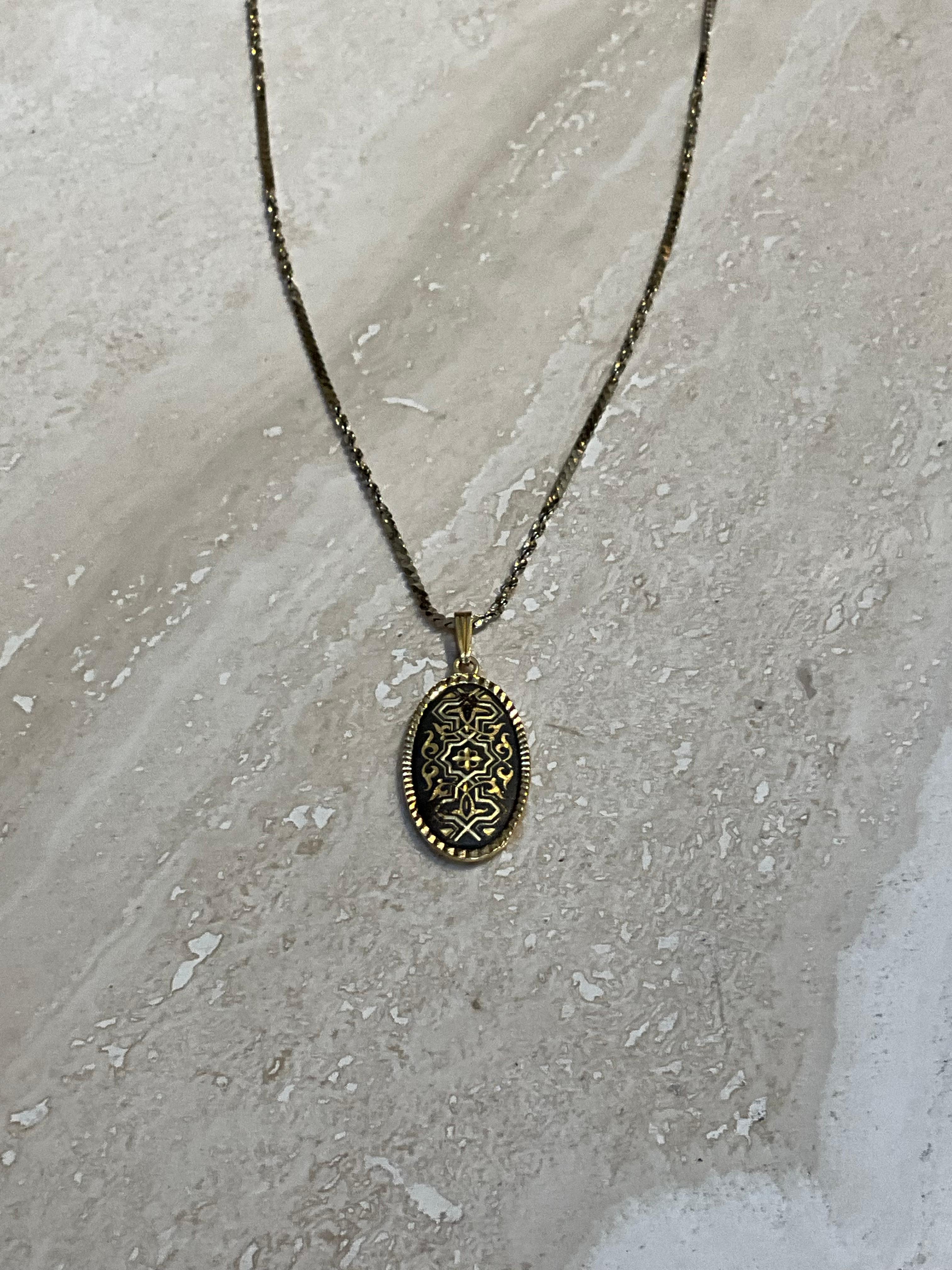 Vintage Damascene Oval Necklace For Sale 2