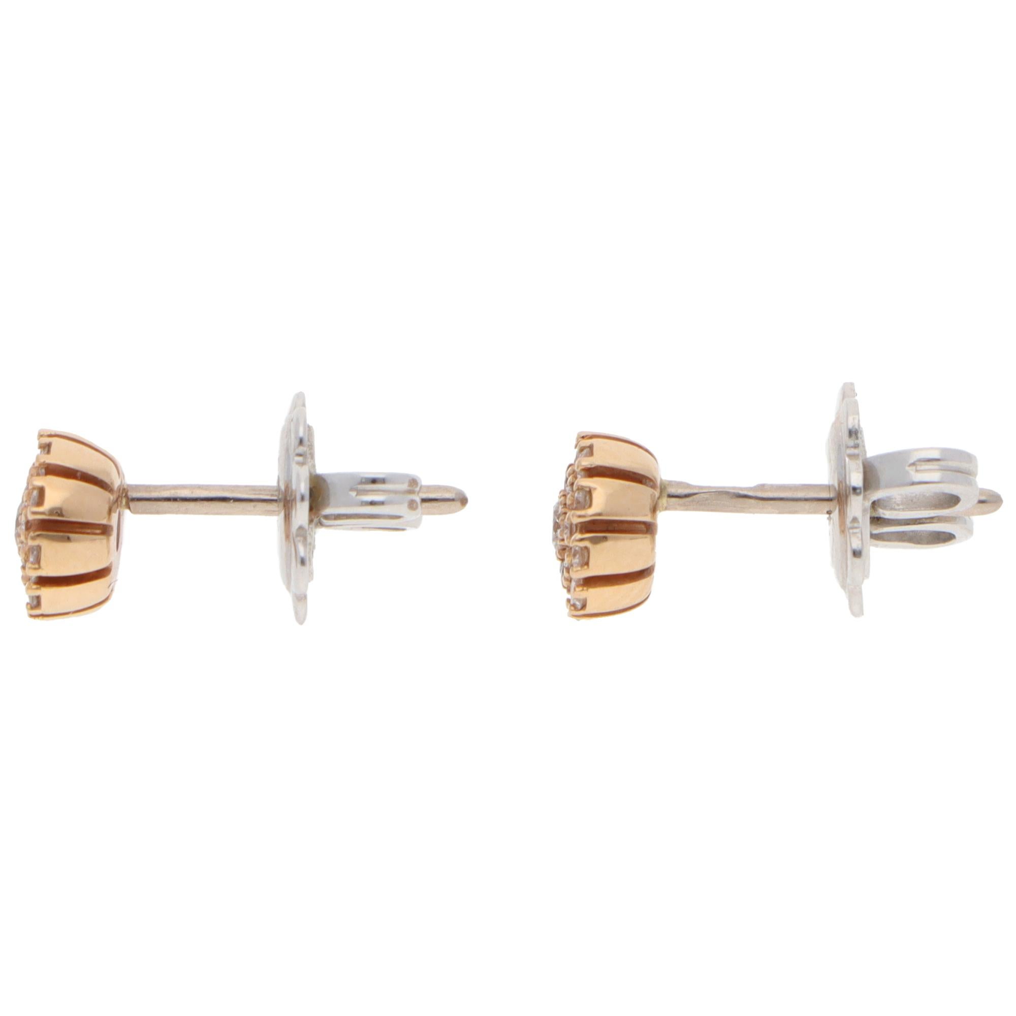 Pendientes vintage Damiani Margherita de oro rosa y blanco con diamantes en racimo Moderno en venta