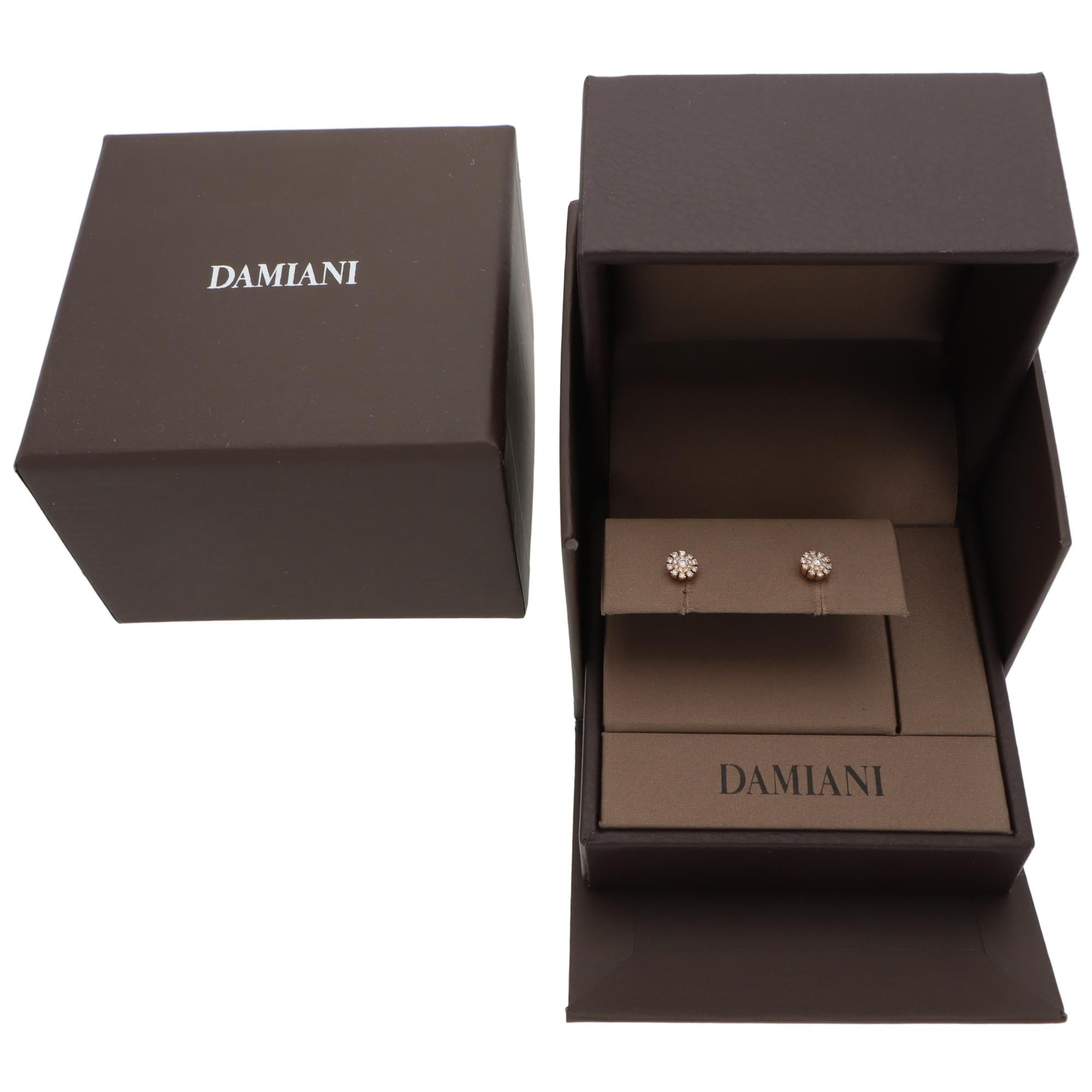 Pendientes vintage Damiani Margherita de oro rosa y blanco con diamantes en racimo Corte brillante en venta